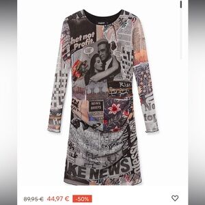 Tulle newspaper dress desigual large NWT